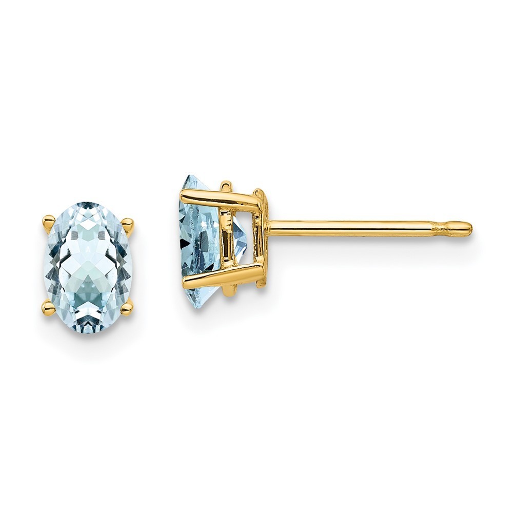 Million Charms 14k Yellow Gold March Blue Aquamarine Birthstone Post Earrings 418$